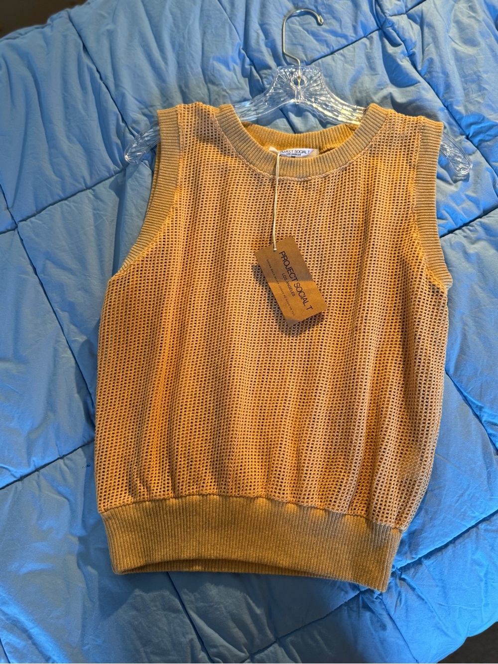 Project Social T Cotton Sleeveless Mesh Top - NEW Tan Size L - Picture 4 of 6